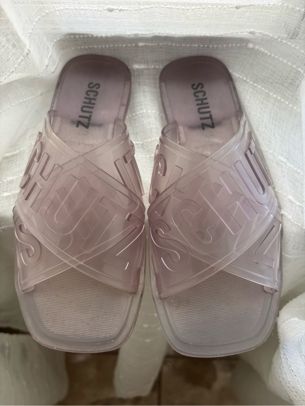 Schutz Women’s Gray Clear Jelly Slide Sandals